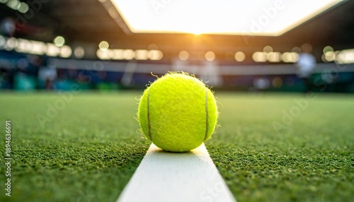 An isolated, close-up view of a tennis ball hitting the surface of a tennis court.