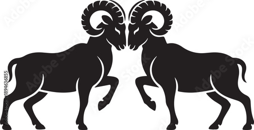 Bighorn Sheep Ramming Silhouette Vector Scene