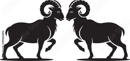 Bighorn Sheep Ramming Silhouette Vector Scene