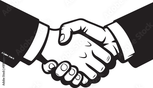 Black and white handshake or shaking hands in unity flat vector icon for apps and websites