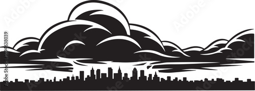 City Skyline Silhouette with Cloudy Sky at Sunset Time