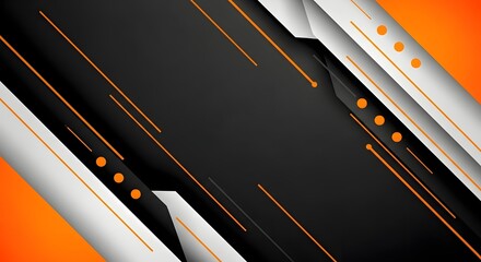 Abstract dynamic background design featuring striking orange accents on sleek black and white geometric shapes