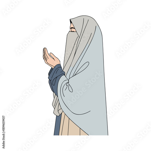 Muslim Woman Praying Dua Vector Illustration Isolated