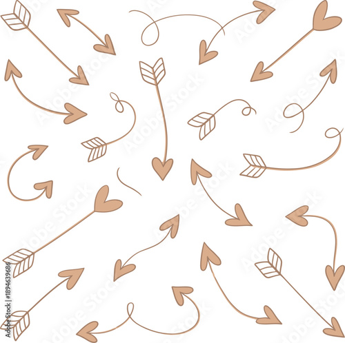 A whimsical illustration of arrows and hearts on a white background