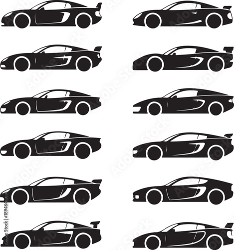 Black silhouette of race cars. Sports symbols isolated