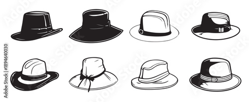 hat collection hand draw engraving style