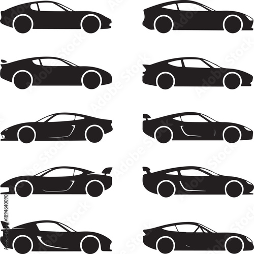 Black silhouette of race cars. Sports symbols isolated