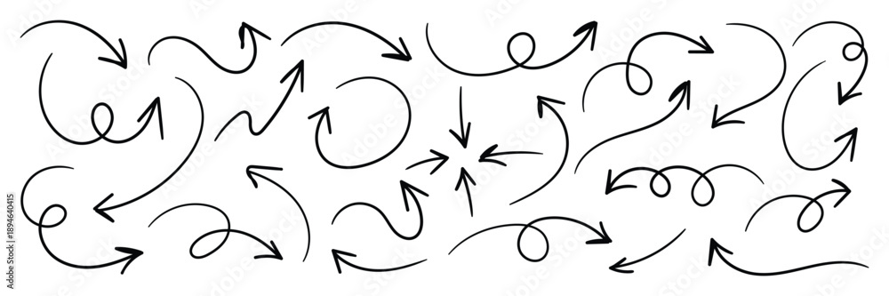 © Creativus Illustria - Collection of hand drawn doddle arrow set. Set of brush stroke of curly arrow collection. Sketch curved arrows design. © Creativus Illustria - Collection of hand drawn doddle arrow set. Set of brush stroke of curly arrow collection. Sketch curved arrows design.