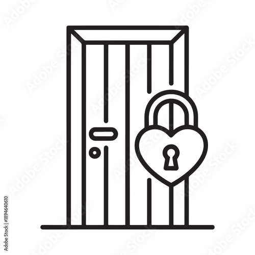 A locked door with a heart shaped padlock symbol of security
