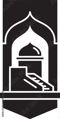 Mihrab icon with dome and minbar - islamic prayer niche illustration isolated on white background, illustration