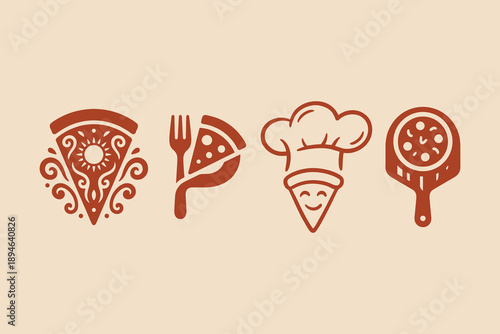 Four Creative Pizza Food Service Logo Set