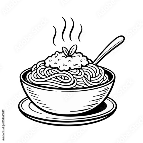 Spaghetti Bolognese Sketch Vector Illustration of Italian Pasta with Meat Sauce in Bowl