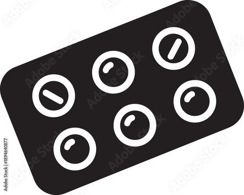Minimalist pills blister pack icon - medicine tablets strip glyph isolated on white background, illustration