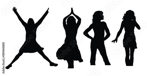 silhouette of women dancing stretching striking a pose