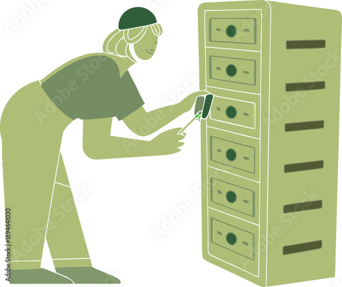 Technician working on server rack Vector