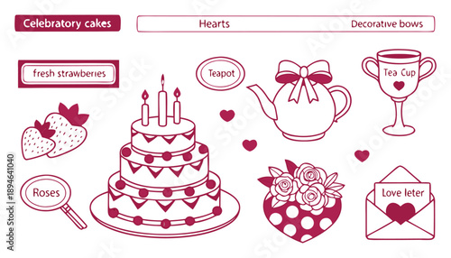 A delightful collection of romantic and celebratory illustrations perfect for expressing love and joy