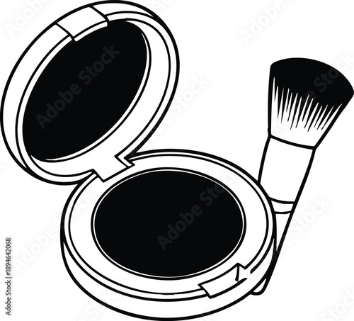 Minimalist Makeup Compact and Brush Illustration, vector, illustration, silhouette.