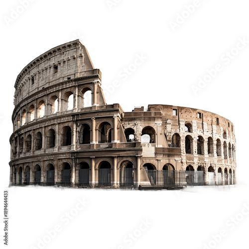 The Roman Colosseum ancient amphitheater isolated on white background. PNG.