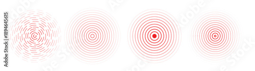  red radial concentric circle set rippled dashed and dotted
