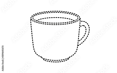 Dotted line drawing of a coffee mug with handle on right side