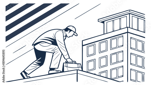 A professional construction worker stands before a city building industry site