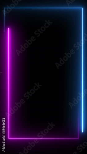 Blue and Pink neon glowing vertical border. Neon frame vertical loop