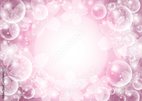 桜シャボン背景、くすみピンク、かわいい、イラスト