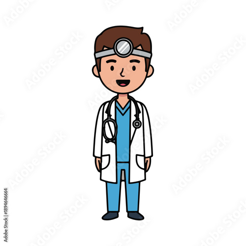 Doctor Character Wearing Head Mirror and Stethoscope