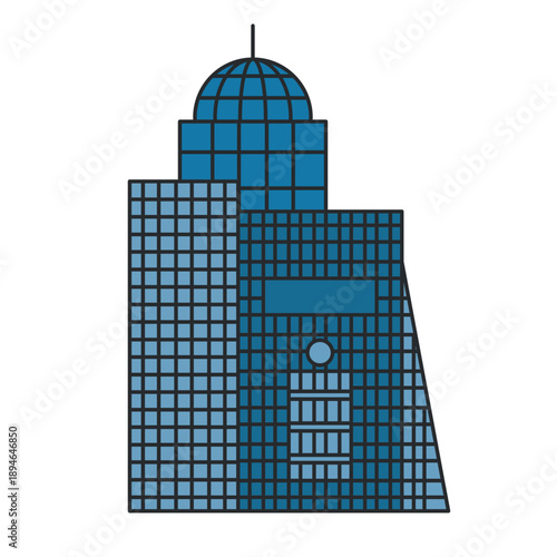 Modern train station building with glass facade and dome. Illustration. Object isolated on white background. Transportation hub, city landmark, travel.