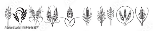 wheat set logo hand drawn sketch vector illustration