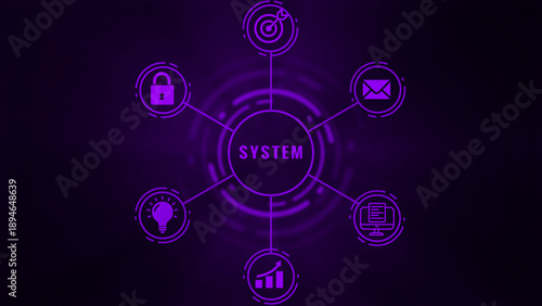 Fotografía Centralized system concept illustrated with purple neon for security communicati