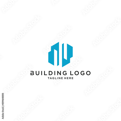 Sleek and innovative architectural logo design featuring abstract vertical structures enclosed within a geometric hexagonal shape, embodying modernity and urban development concepts