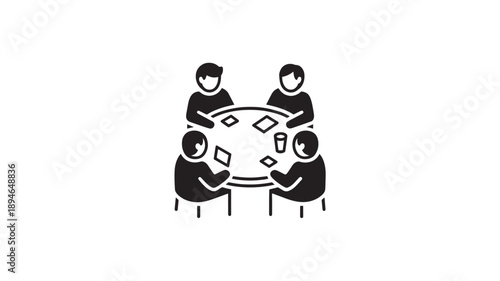 Business meeting in minimalist style with simple black and white illustration on plain white background for corporate use
