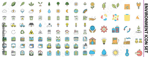 Sustainable Green Energy and Environmental Protection Line Icon Set