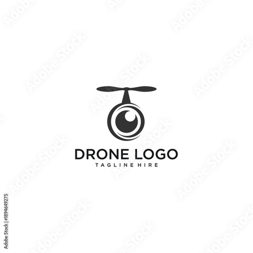 Sleek drone vision logo combining camera lens and propeller, ideal for aerial photography, videography, and remote sensing technology businesses