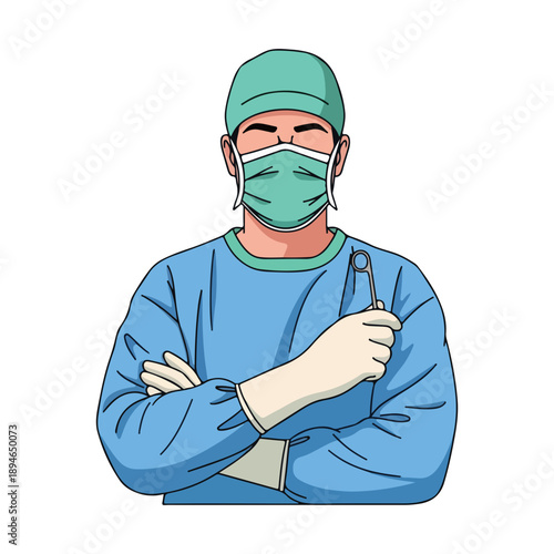 Surgeon Character in Scrubs Ready for Operation