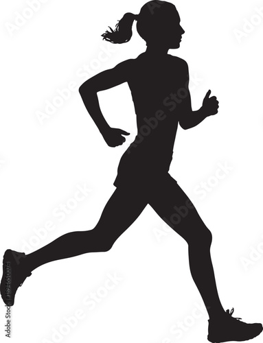 Silhouette of a woman actively running depicted in a dynamic and energetic pose - running, woman, silhouette, figure, motion, exercise, fitness, athlete, sport, 