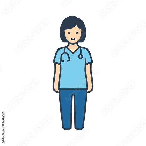 Female Healthcare Worker Icon Nurse Doctor Stethoscope Illustration