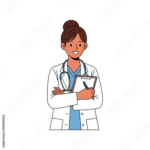 Smiling female doctor holding clipboard professional medical worker