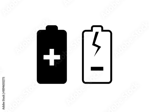 Battery Power Status Icons Plus and Lightning Bolt Isolated on Transparent Background - Energy Charge and Electricity Symbols