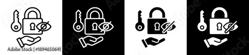 Private Access Icon Set In Black And White Filled Style Collection