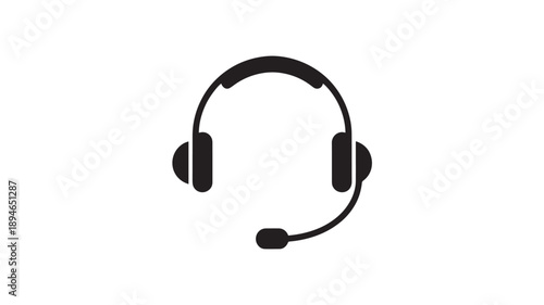 Headset with microphone in simple flat design on white background for customer service