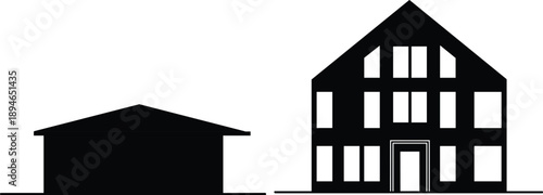 Black silhouette collection of residential house and modern apartment building architecture icons for real estate property development and home construction industry concepts.