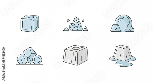 Ice cube flat vector illustration set for cold drink and refresh concept