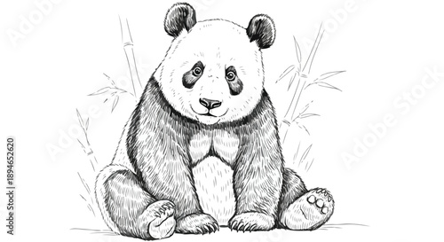 Sitting panda bear nature sketch illustration art