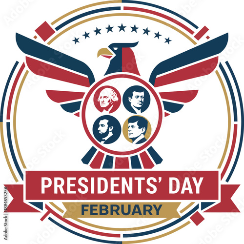 Presidents day celebration emblem with american eagle and portraits of us presidents