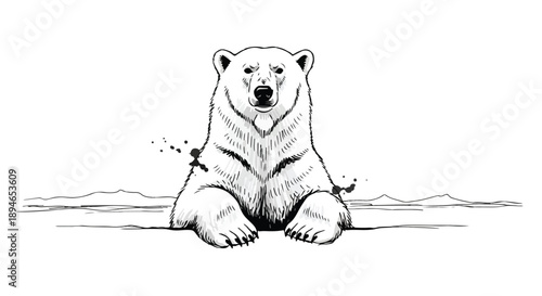 Polar bear in snow nature sketch illustration art