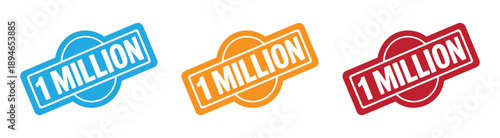  1 million badge. million views badges.  circular design, bold numbers, vector icons for social media milestones, video stats, digital content achievements, awards or metrics.