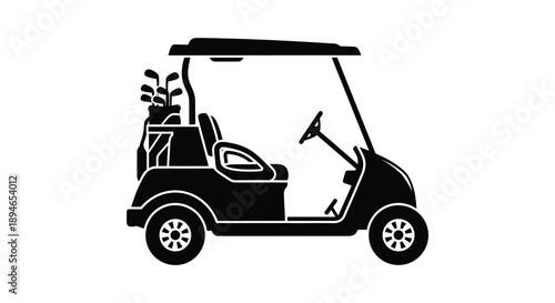 A stark black silhouette depicts a golf cart with clubs showcasing a simple and modern design silhouette