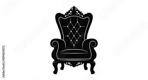 An ornate black chair with a diamond patterned back and curved arms presented as a silhouette high quality professional